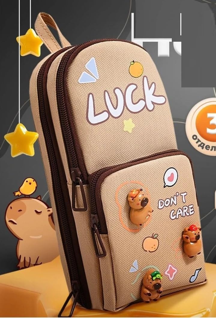 20840 Pencil Case with 3 Compartment Cute Pen Pencil Pouch Canvas Zipper Pencil Box Large Capacity Multifunctional Stationary Pouch Organizer for Girls Kids