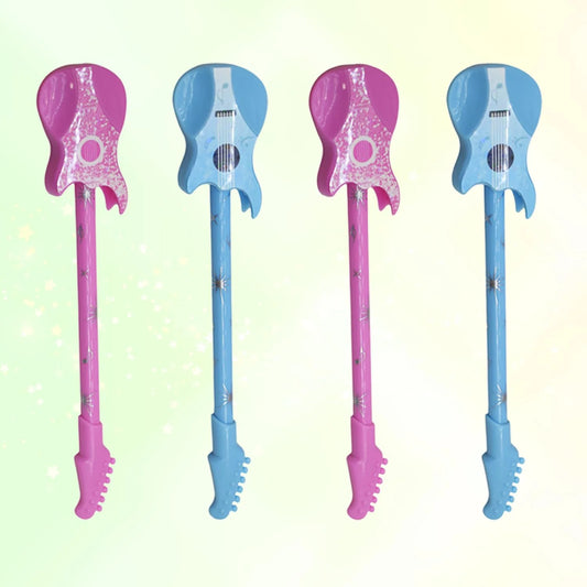 0728 Guitar Theme Pen & Endless Pencil Combo | Sparkling Rock Music Design | Birthday Return Gift for Kids