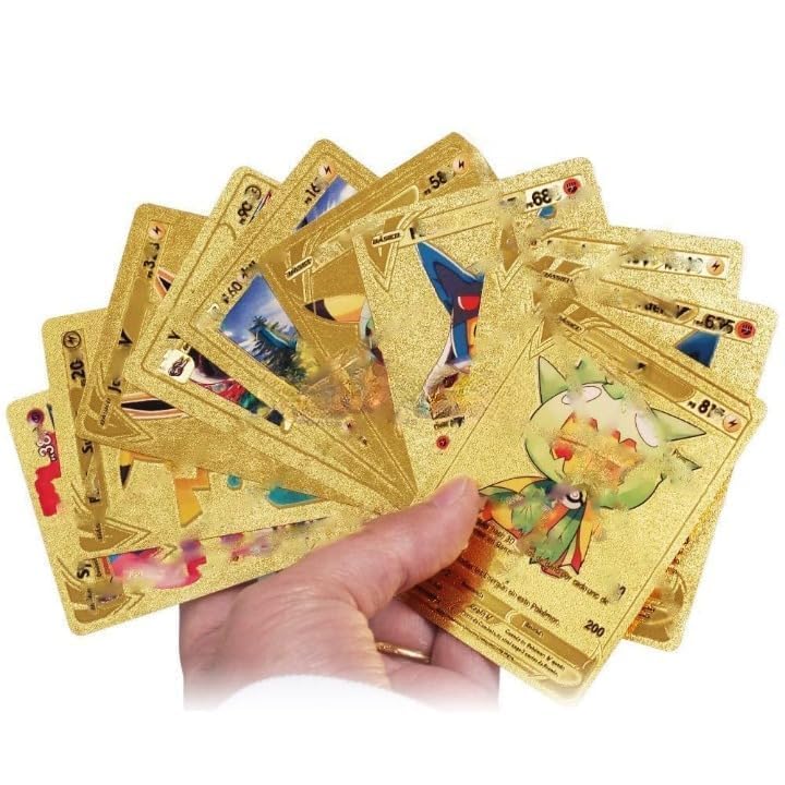 21101 Pokémon Card Set – 55 Rare Unofficial VMAX GX VSTAR Cards | Shiny Battle Trading Cards for Fans & Collectors | Gift Pack - Gold