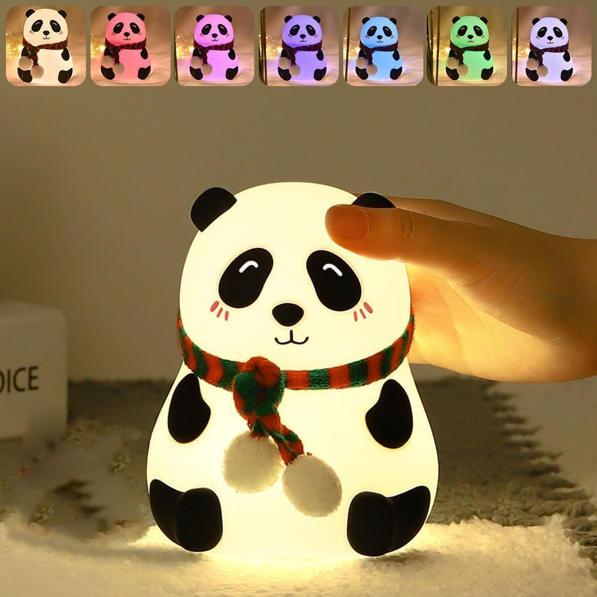 ZH-121 Rechargeable Silicone Panda Night Light for Kids | 7-Color LED Changing Lamp |Adorable Room Decor & Gift for Toddlers, Teens, & Valentine's Day Present