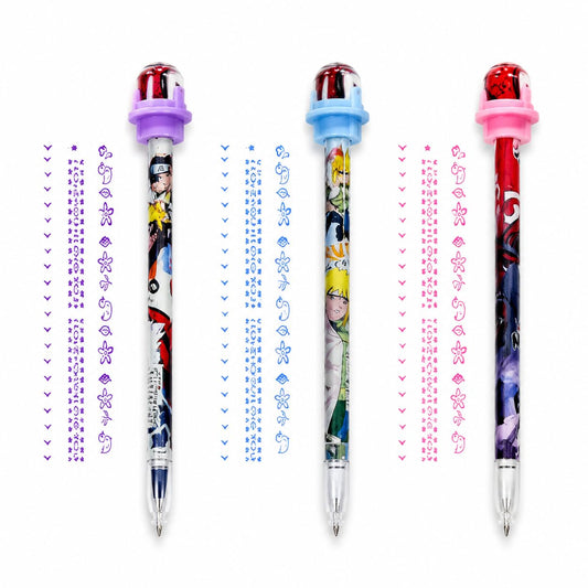 21230 [pack of 12] Roller Stamp Gel Pen for Kids, Creative Pattern Printing, DIY Journal and Scrapbook, School Stationery
