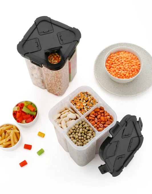 10448 2000ml Airtight 4 Compartment Food Storage Box – BPA-Free Plastic Container for Kitchen, Pantry & Fridge