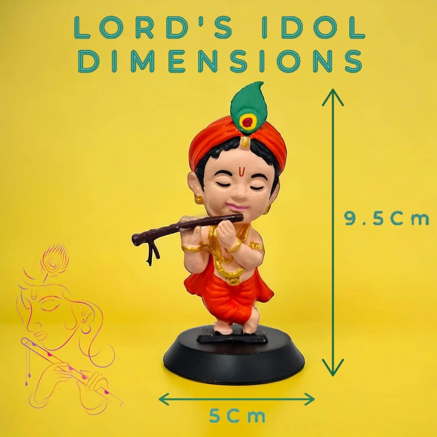 005002 Lord Shree Krishna Ji Idol for Car Dashboard, Office Table,Home Decor Little Mor Pankh & Bansuri Figurin