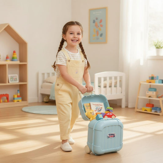 21158 Hard-Shell Suitcase Storage Box Wheeled Toy Storage Box with Wheels Portable Toy Chest with Wheels Sturdy for Children, Toddlers, Playroom, Bedroom