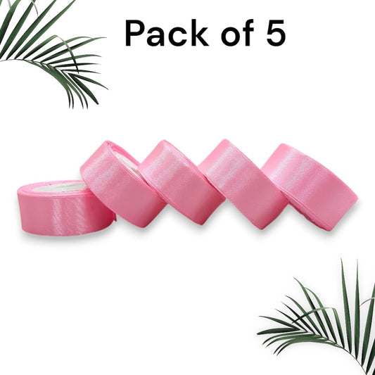 20497 Satin Baby Pink Ribbon 1 Inch 10mtr Each Satin Ribbon (Pack of 5)