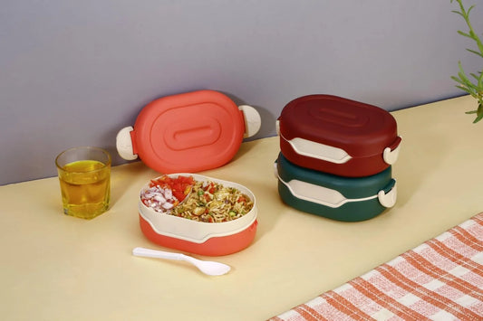 10464 KITCHENWARE Plastic Insulation 2 Compartment Lunch Boxes Leak Proof Reusable Freezer Safe Lunch Box for Kids