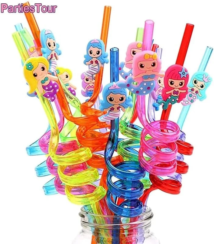 7044 Fruit Shape 4 pcs Funny PVC Plastic Drinking Straws Colorful Spiral Straws