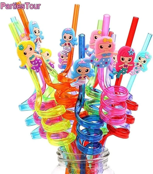 7044 Fruit Shape 4 pcs Funny PVC Plastic Drinking Straws Colorful Spiral Straws