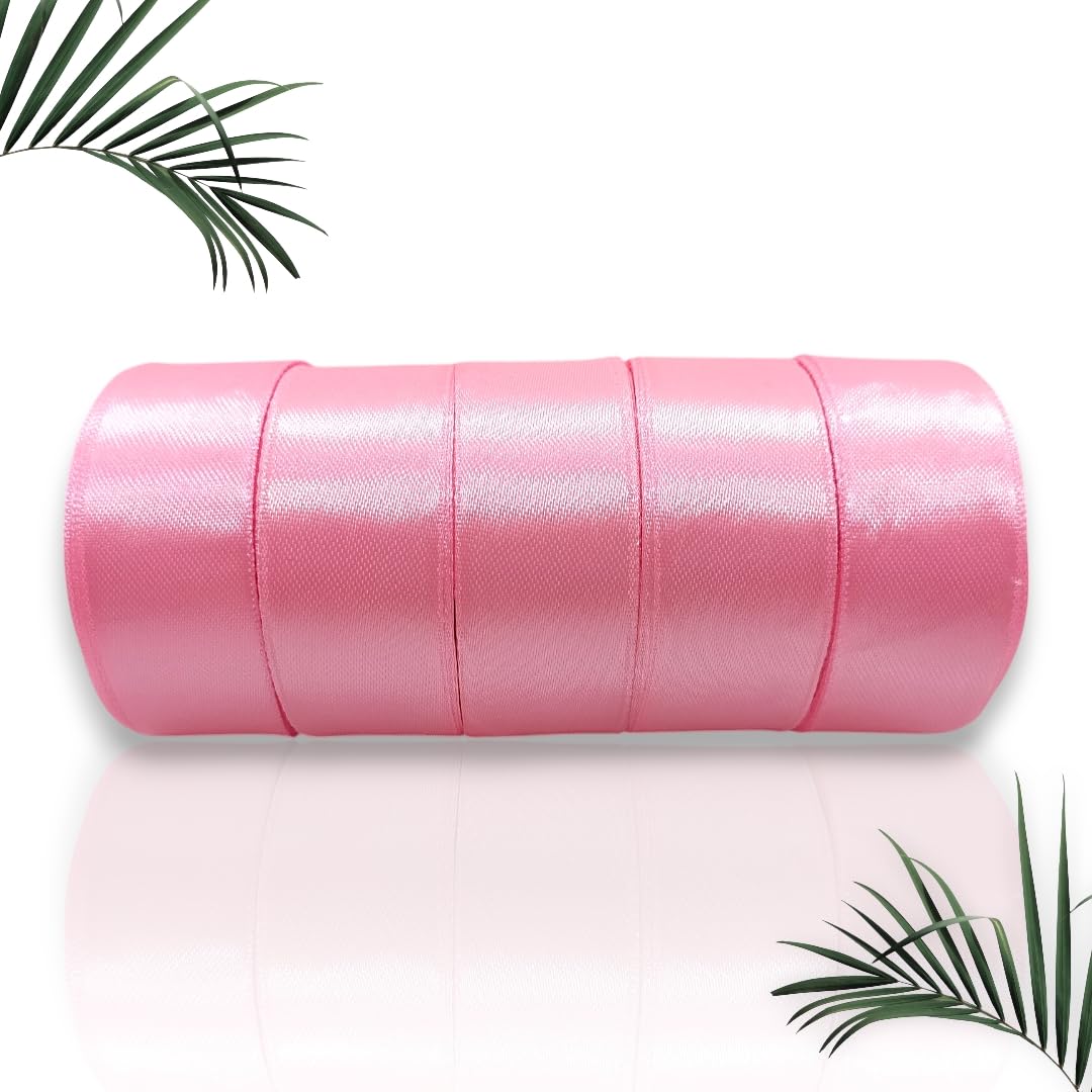 20497 Satin Dark Pink Ribbon 1 Inch 10mtr Each Baby Pink Pink Satin Ribbon (Pack of 5)
