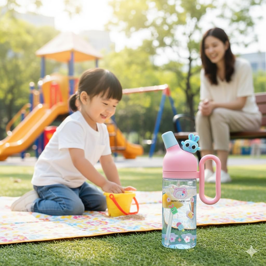 MT110 Cute Bunny Kids Water Bottle | BPA-Free Straw Sipper | Leak-Proof Cartoon Water Bottle for School, Travel & Outdoor Use