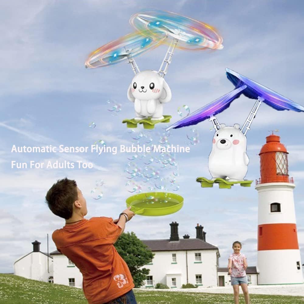 JJ062 Hand Sensing Flying Bear Toy with Bubble Machine for Kids, Bubble Maker Machine Toy for Kids with Bubble Solution Indoor and Outdoor