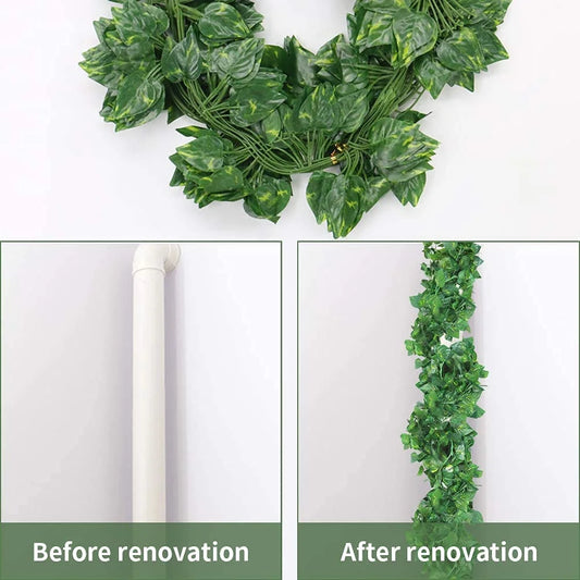 6093 (12 pcs) Artificial Money Plant Ivy Garland, Fake Vine Uv Resistant Leaves Hanging 7 ft.each