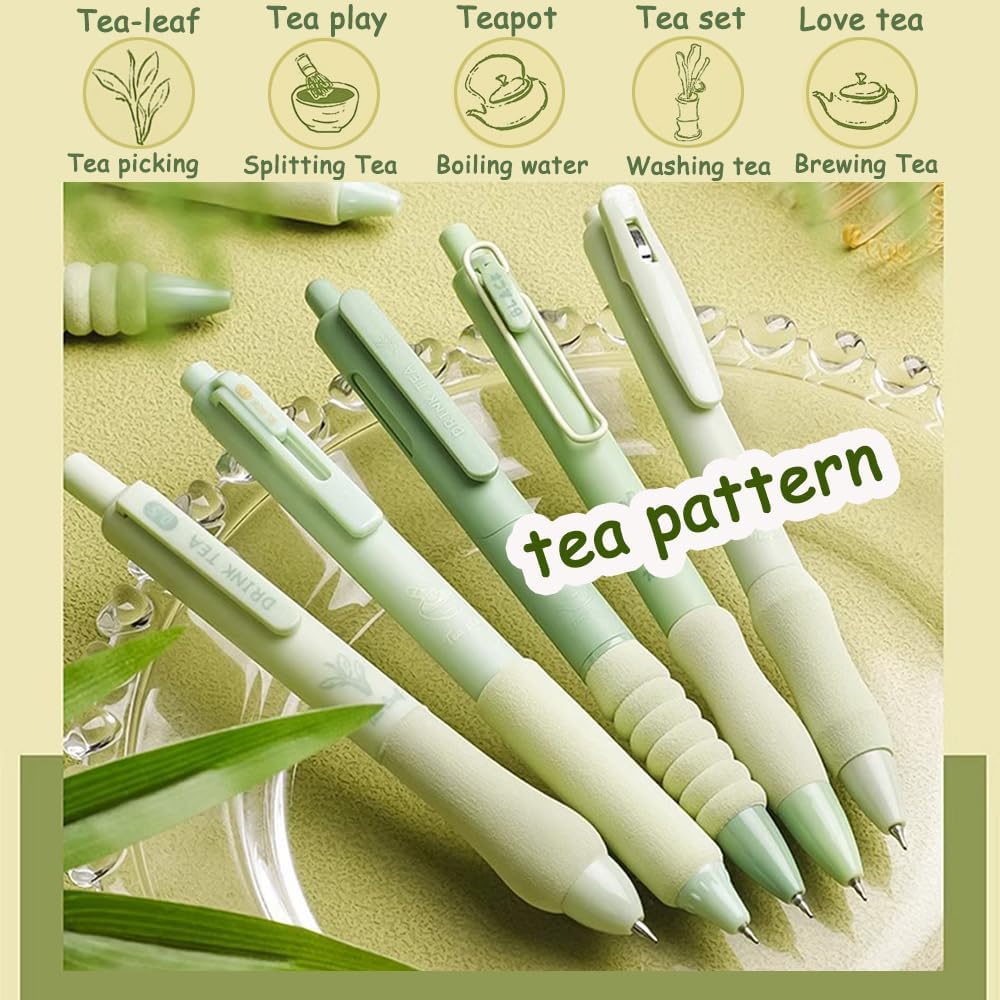 CK-PE-12 {5Pcs} Soft Grip Gel Pen Set 0.5mm Fine Tip Smooth Writing Pens Cute Aesthetic Pink Or Green Gel Pens for School College Office Journaling Gift for Kids