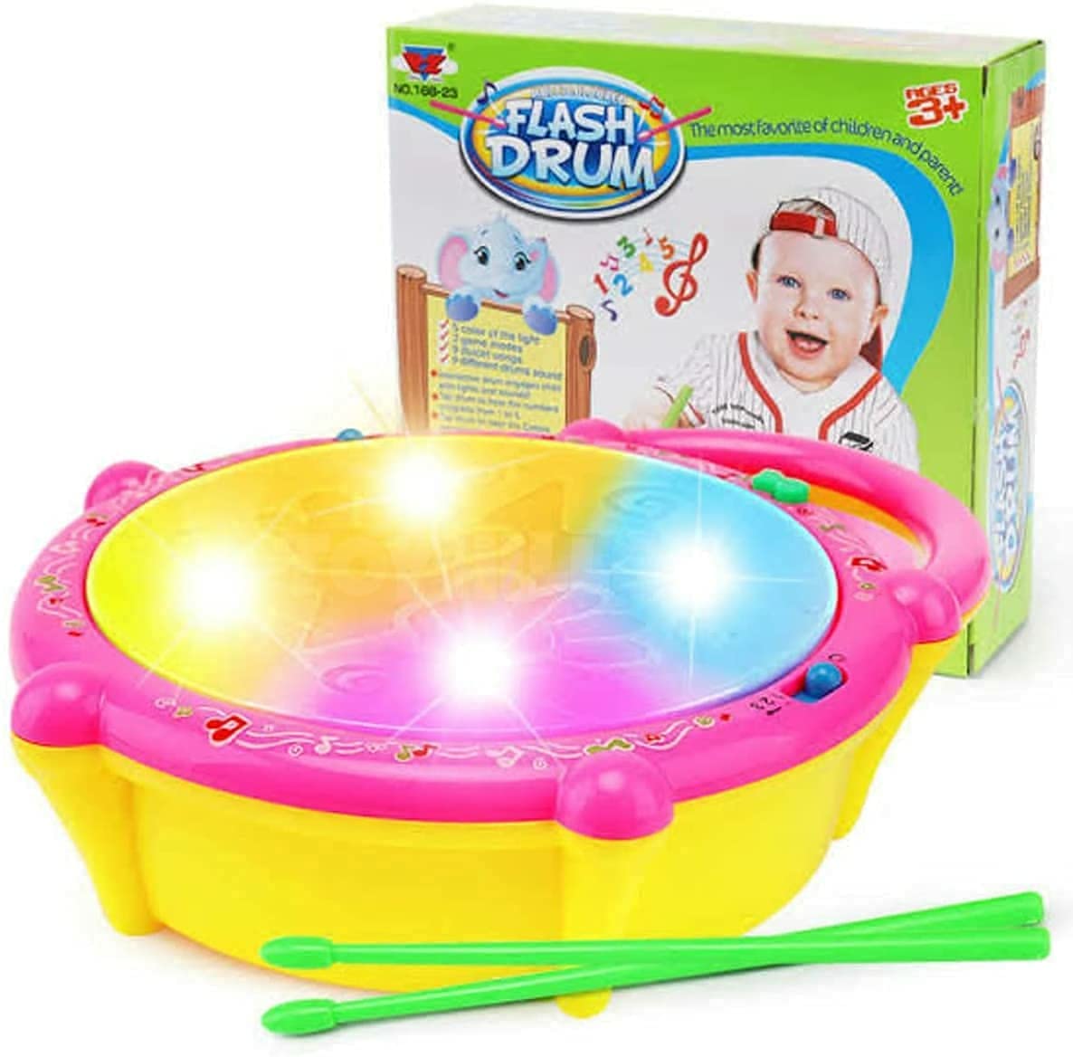 Ak-362 Flash Drum with 3D Multi Colour Light and Music for Kids