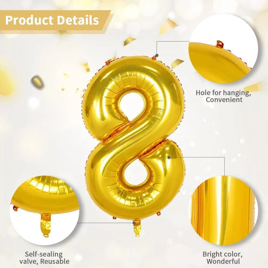 9047 (10pcs) Number 8 Foil Golden Balloon
