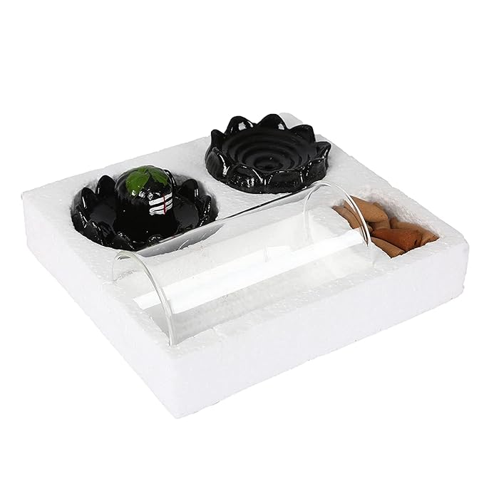 21037 Shiva Smoke Fountain Polyresin Back Flow shivling Incense Holder with 10 Back Flow Incense Cones