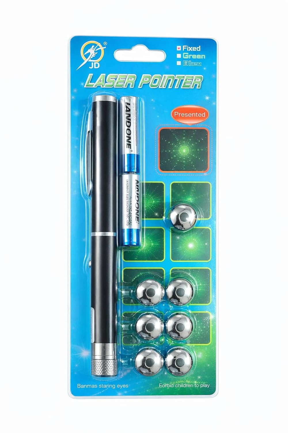 20765 Laser Pointer Pen Set with Multiple 8 Star Caps | High Power Green Laser Light Pen for Presentation, Teaching & Outdoor Use | Metal Body Laser Pointer Kit