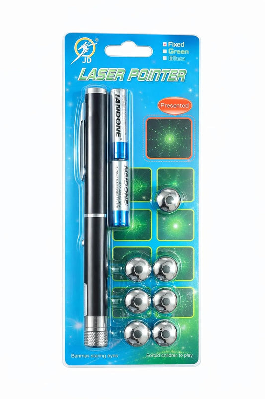 20765 Laser Pointer Pen Set with Multiple 8 Star Caps | High Power Green Laser Light Pen for Presentation, Teaching & Outdoor Use | Metal Body Laser Pointer Kit