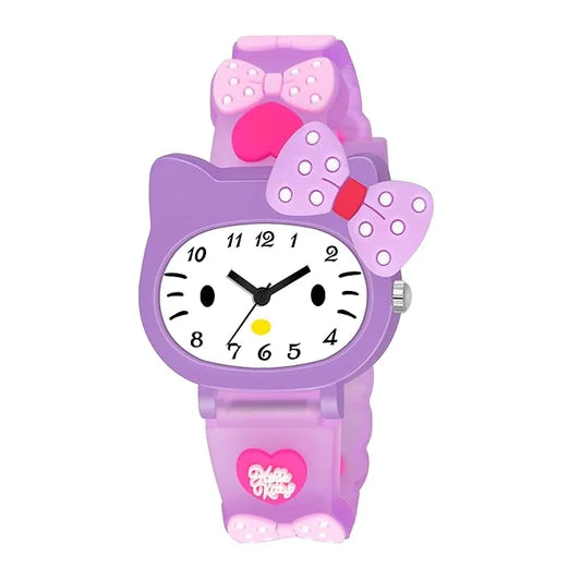 6039 Analog Child Kids Children Hello Kitty Watch for Girls Unbreakable Silicone Strap
