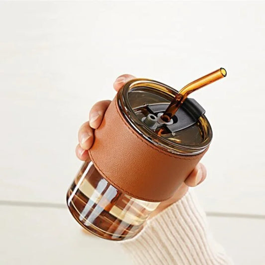 20056 Glass Sipper Tumbler Mug with Straw and Lid Ice Juice Drinks Mug with Straw for Milk/Coffee/Green Tea Cup