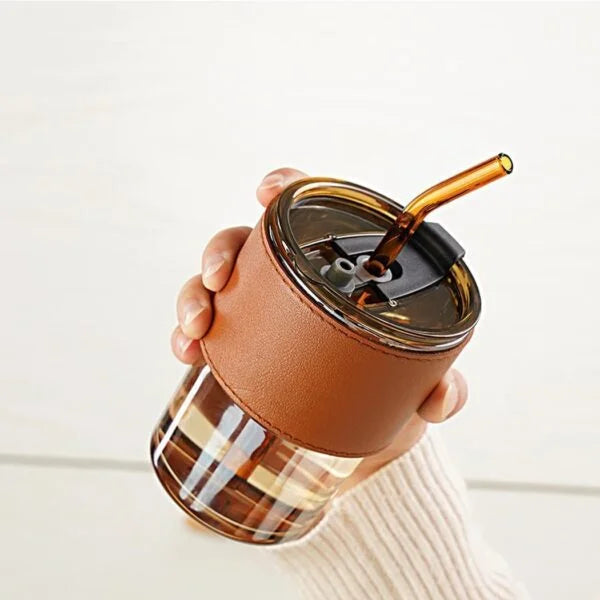 20056 Glass Sipper Tumbler Mug with Straw and Lid Ice Juice Drinks Mug with Straw for Milk/Coffee/Green Tea Cup