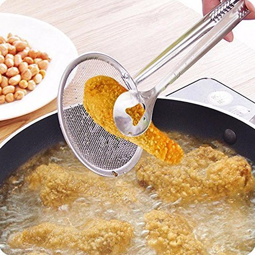 20605 Stainless Steel | Multi-Functional | 2 in 1 Fry Tong | Oil Filter Chimta | Rasgulla Server | Oil Strainer Spoon
