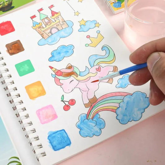 20006 Watercolor Painting Books for Beginners,10 Pages Book with 1 Brush Painting Fun for Children