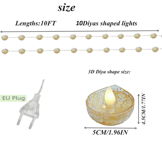 21111 Diwali Diyas String Lights - 20 LED, Battery Operated, 2 Lighting Modes, Perfect for Diwali Celebrations