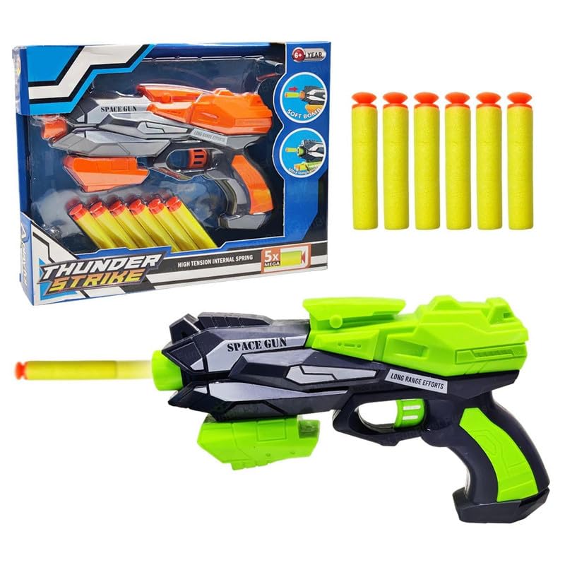 11127 Thunder Strike Space Gun Toy Blaster with 6 Soft Foam Darts, High Tension Internal Spring, Long Range
