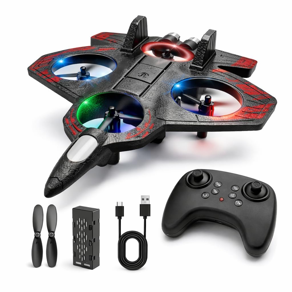 E69  RC Plane for Kids – 2.4GHz Remote Control Foam Airplane, 360° Flip, One-Key Takeoff, LED Lights, 4 Channel Stunt Aircraft Toy