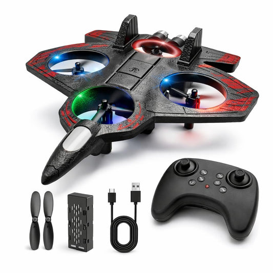 E69  RC Plane for Kids – 2.4GHz Remote Control Foam Airplane, 360° Flip, One-Key Takeoff, LED Lights, 4 Channel Stunt Aircraft Toy