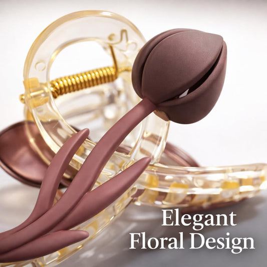 20962 {pack of 12} Floral Hair Claw Clip for Women, Transparent Acrylic Clutcher with Strong Grip, Matte Tulip Design