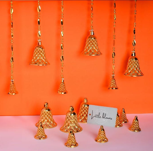 21072 Little Blooms 100-pcs Golden Plastic Hanging Bells for Home Decoration - Small Bells for Decoration Hanging - DIY Craft Decoration Bell Set 1.75 Inch