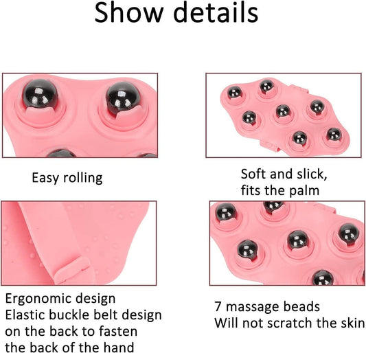 10398 Palm Shaped Massage Glove, a portable manual massager with 7x 360-Degree magnetic roller balls for a deep tissue massage