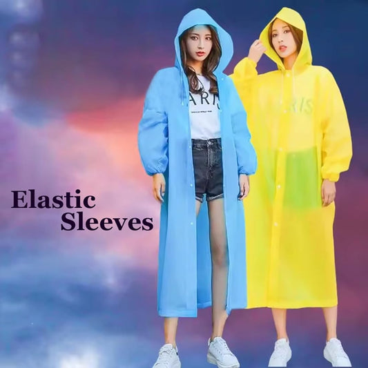 20717 Waterproof PE Plastic Raincoat with Hood for Men & Women | Lightweight Reusable Rain Wear | Snap Button Closure | Portable Emergency Outdoor Rain Protection {All age}