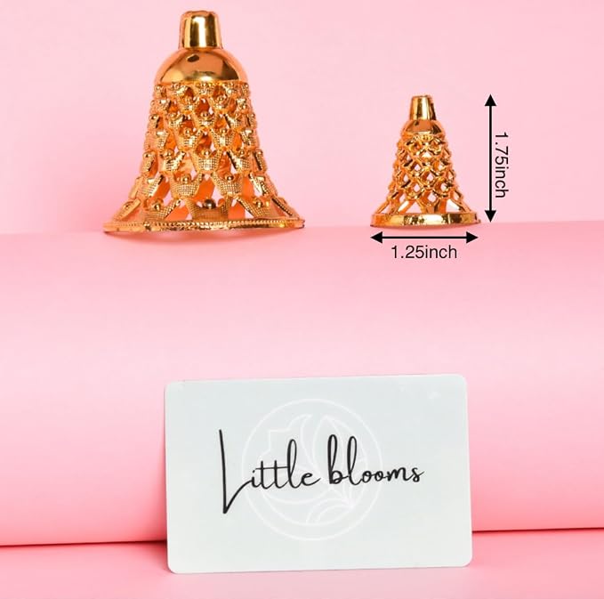 21072 Little Blooms 100-pcs Golden Plastic Hanging Bells for Home Decoration - Small Bells for Decoration Hanging - DIY Craft Decoration Bell Set 1.75 Inch