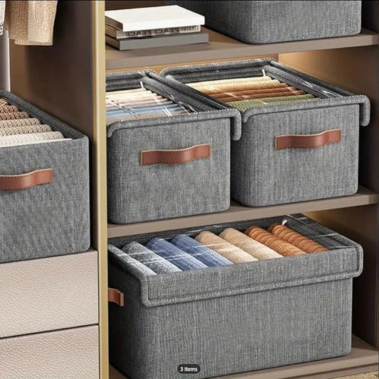 21093  Fabric Cloth Wardrobe Storage Organizer Box with Lid Handles Foldable Metal Frame with Rectangular Shelf Cloth Storage for Pants, Jeans, and Sweaters Size:47 x 28 x 20cm