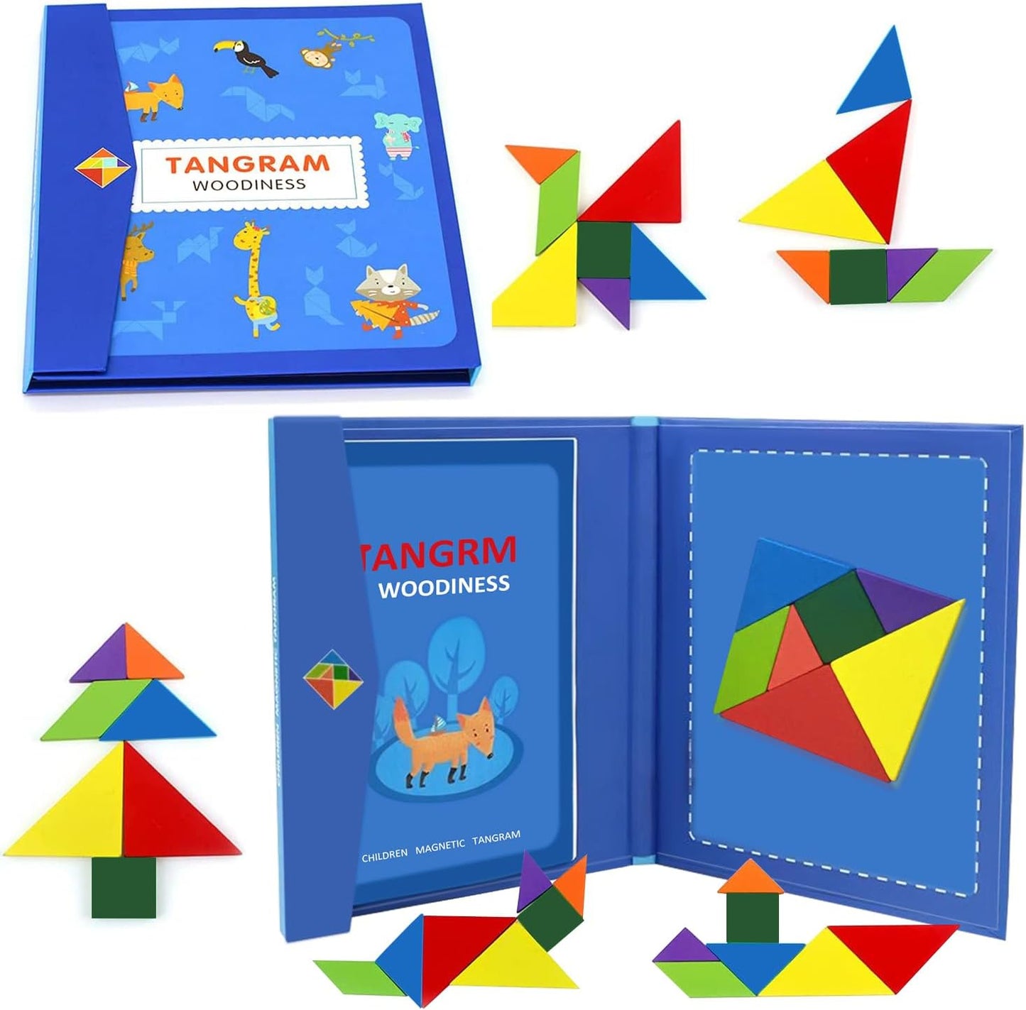 20329 Wooden Tangram Puzzle, Magnetic Tangram Puzzle for 3+ Years Old Boys and Girls {Pink / Bleu}