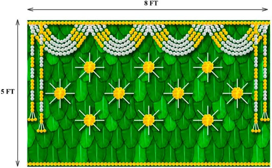 PJD-334 Banana Leaf Design Backdrop Decoration Pooja Cloth (5 * 8 FT) (Banana 6)