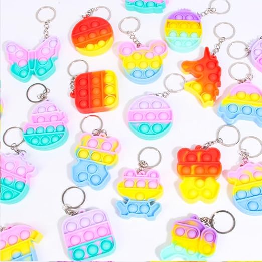 0671  Pop It Fidget Toy Key Chain Rings for Kids and Adults {Random Design}