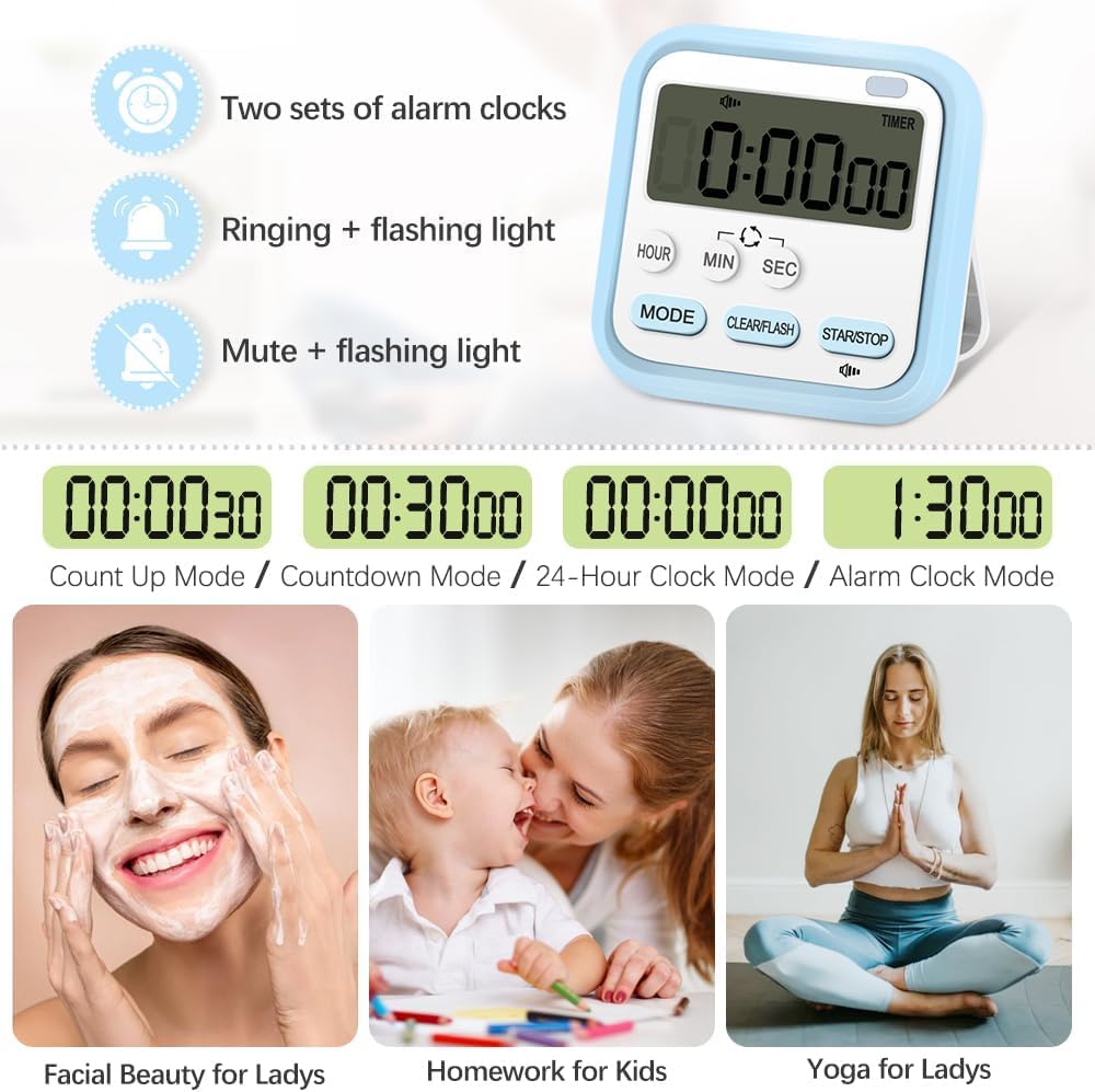 20438 Digital Stopwatch Timer with Large LCD Screen 24hr Digital Display Magnetic Retractable Stand Loud Alarm for Sports, Studying, Cooking, Baking, Classroom