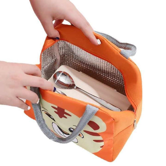 21279 Lunch Box Bag for School Kids Below 7 yrs, Boys, Girls, Cute Animal Design Lunch Box Bag, Insulated Portable Tiffin Bag