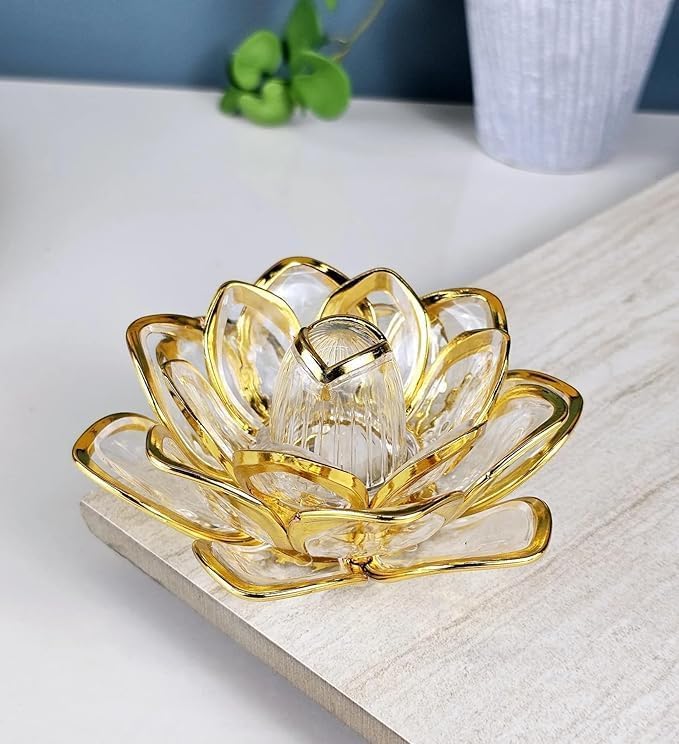 10300 Lotus LED Tea Light Candles | Battery-Operated | Flameless & Smokeless | Multicolor Acrylic Design | Home Décor,Wedding, Festival {Golden}