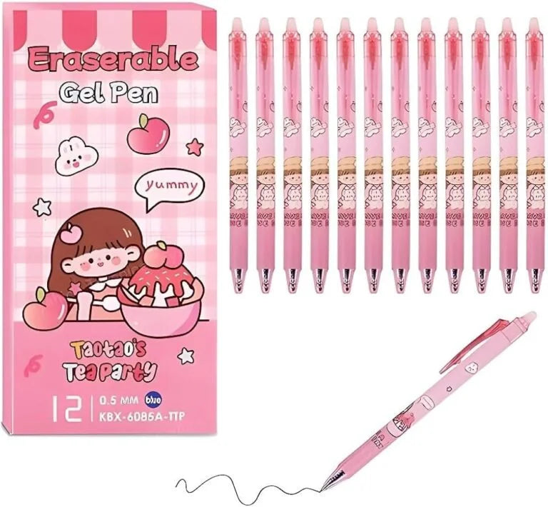 11321 {12 Pcs} Smooth Writing Eresable Gel Pen Birthday Return Gifts for Kids -Blue Ink (Pink)