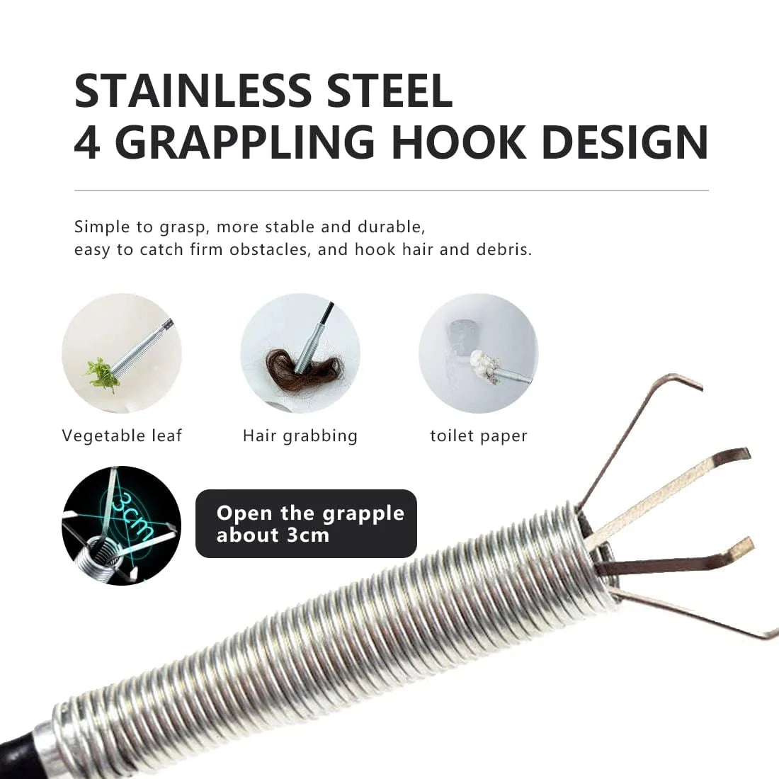 10298 Pipe Dredging Tools Drain Snake Drain Cleaner Sticks Clog Remover Cleaning Tools Household for Kitchen Sink Flexible Four Claws Spring Curve Trash Grabber Picker Hair Catcher (160 Cm)