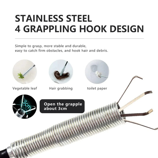 10298 Pipe Dredging Tools Drain Snake Drain Cleaner Sticks Clog Remover Cleaning Tools Household for Kitchen Sink Flexible Four Claws Spring Curve Trash Grabber Picker Hair Catcher (160 Cm)
