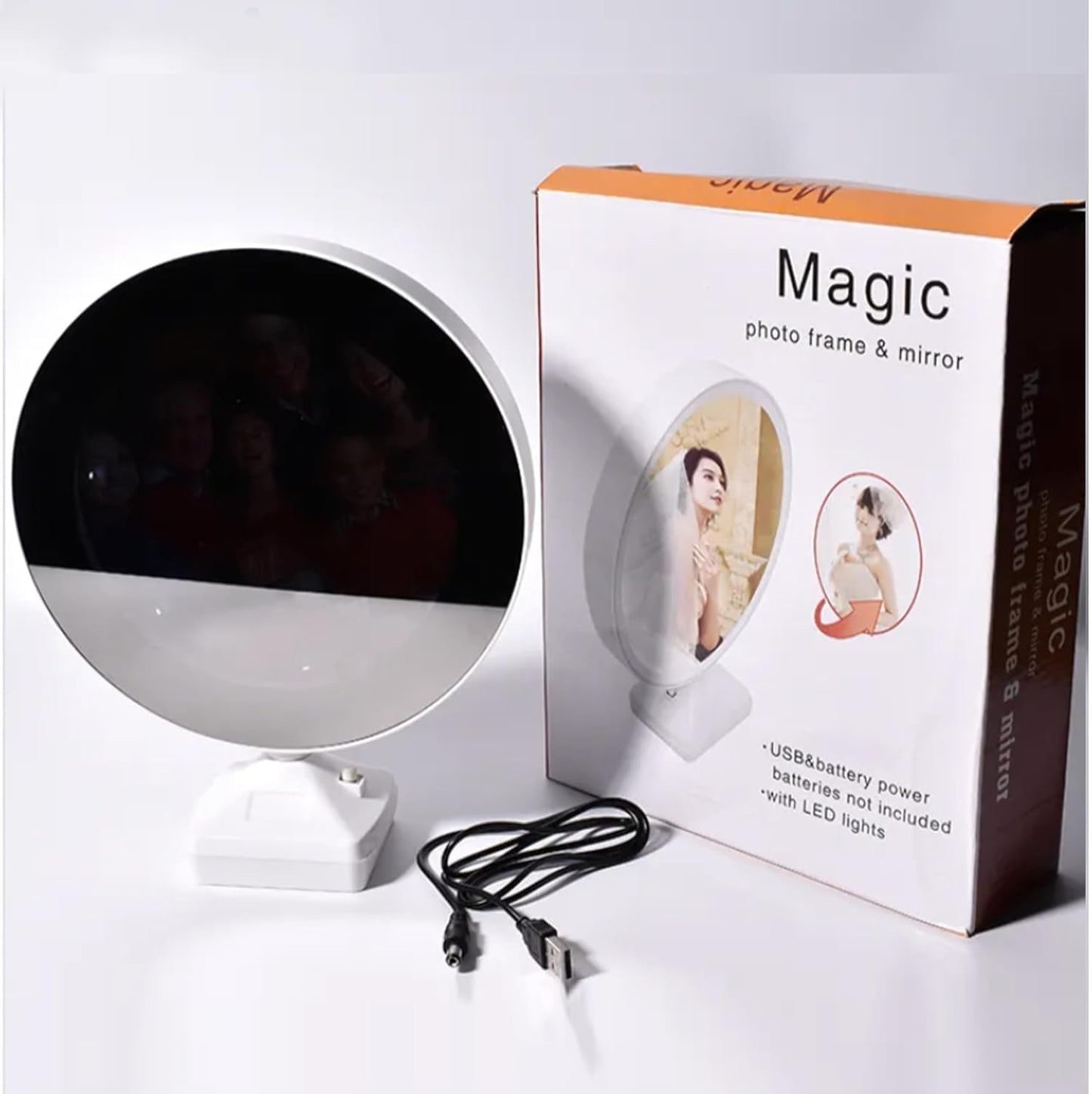 20198 Magic Mirror Photo Frame LED Light | Personalized LED Photo Lamp | Custom Couple Photo Gift | Anniversary, Birthday