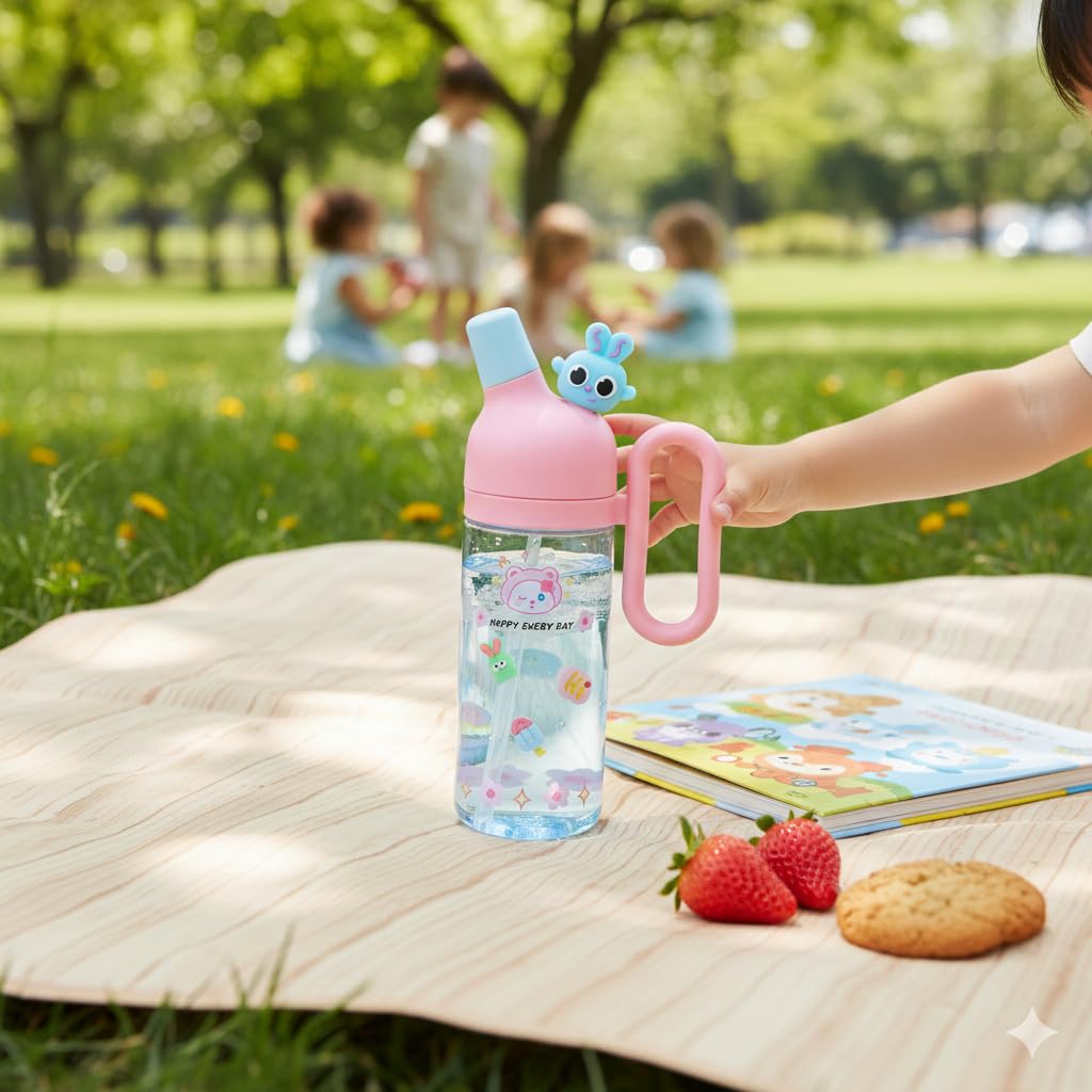 MT110 Cute Bunny Kids Water Bottle | BPA-Free Straw Sipper | Leak-Proof Cartoon Water Bottle for School, Travel & Outdoor Use