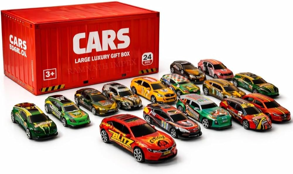 523-242  {24 PCS} Toy Cars Set for Kids | Die Cast Metal Mini Racing Cars with Storage Container Box | Pull Back Toy Vehicles for Boys & Girls