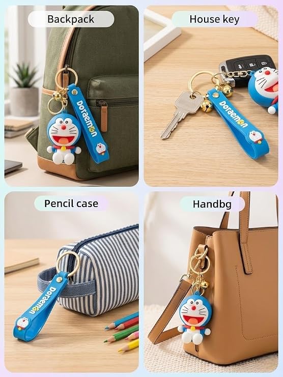 21326  3D Doraemon Silicone Keychain with Strap | Cute Anime Keyring & Bag Charm for Car, Bike, Backpacks | Gift for Kids, Boys, and Girls